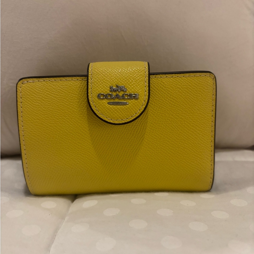 Coach Yellow Compact Leather Wallet